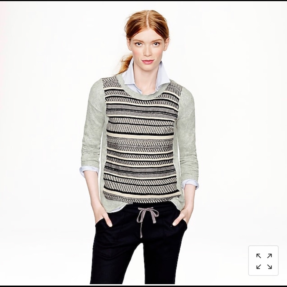 J Crew Textured Stripe Sweater in Gray Large